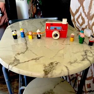 Vintage fisher price toys and people and camera